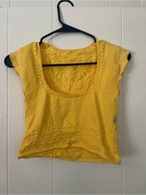 Free People Movement Yellow Scoop Neck Embroidered Top- size M/L